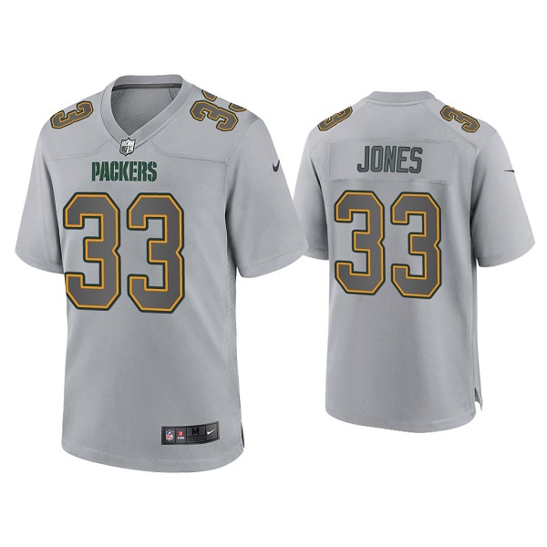 Men's Green Bay Packers #33 Aaron Jones Gray Atmosphere Fashion Stitched Game Jersey Men's Green Bay Packers #33 Aaron Jones Gray Atmosphere Fashion Stitched Game Jersey